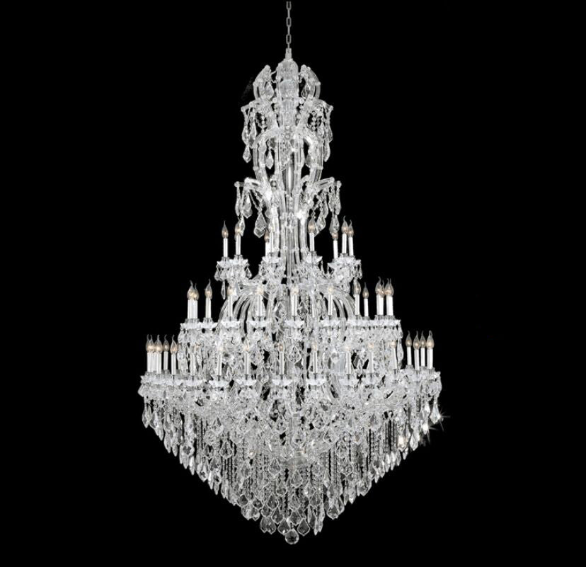 Oversized Luxury Traditional Gold/Chrome Candle Branch Crystal Chandelier for 2-story/Duplex Buildings-Chandeliers-D59.1"*H92.3"-Chrome-Warm Light-Blushlighting