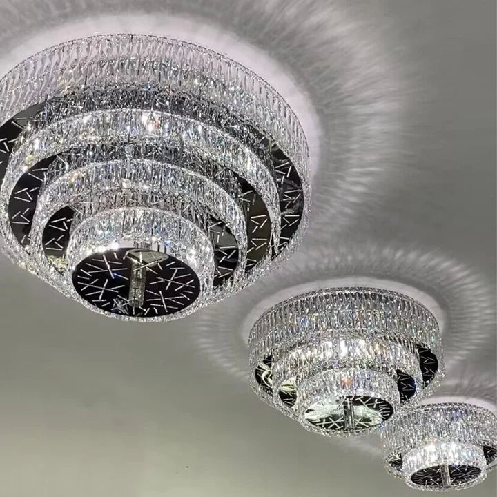 Oversized Modern Creative Flush Mount Round Multi-layers Crystal Pendant Chandelier for Living/Dining Room/Hallway-Blushlighting-2Layers: D23.6"*H11.8"-Warm Light-Blushlighting
