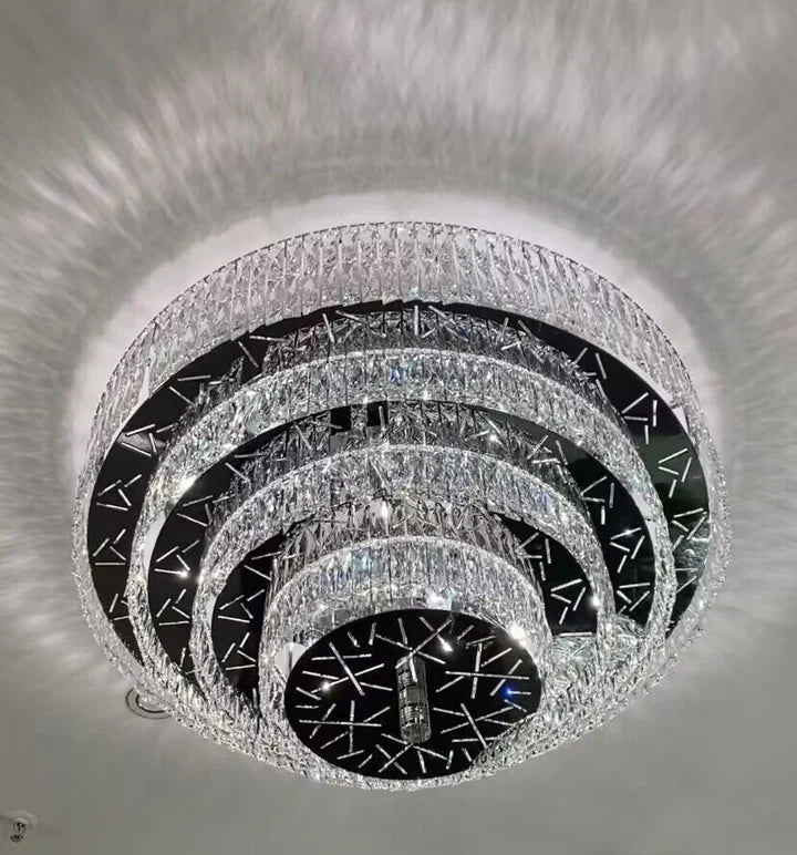 Oversized Modern Creative Flush Mount Round Multi-layers Crystal Pendant Chandelier for Living/Dining Room/Hallway-Blushlighting-4Layers: D59.1"*H15.7"-Warm Light-Blushlighting