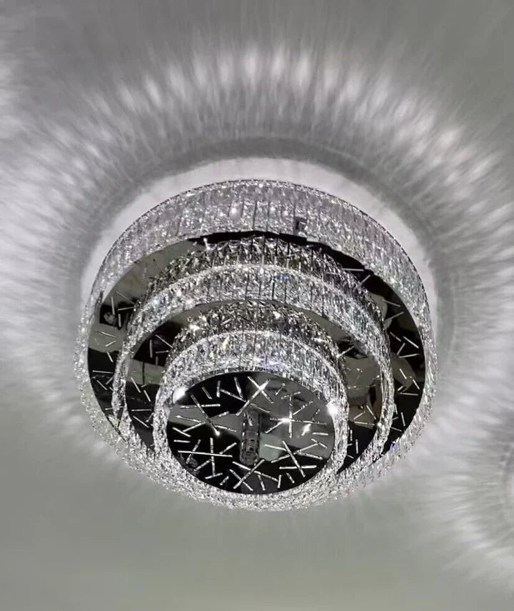 Oversized Modern Creative Flush Mount Round Multi-layers Crystal Pendant Chandelier for Living/Dining Room/Hallway-Blushlighting-3Layers: D31.5"*H15.7"/31kg-Warm Light-Blushlighting