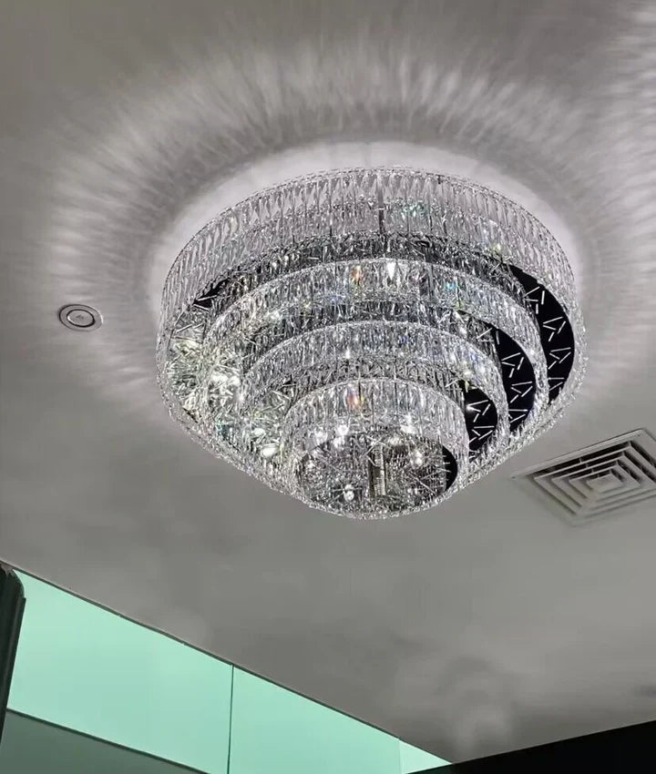 Oversized Modern Creative Flush Mount Round Multi-layers Crystal Pendant Chandelier for Living/Dining Room/Hallway-Blushlighting-Blushlighting