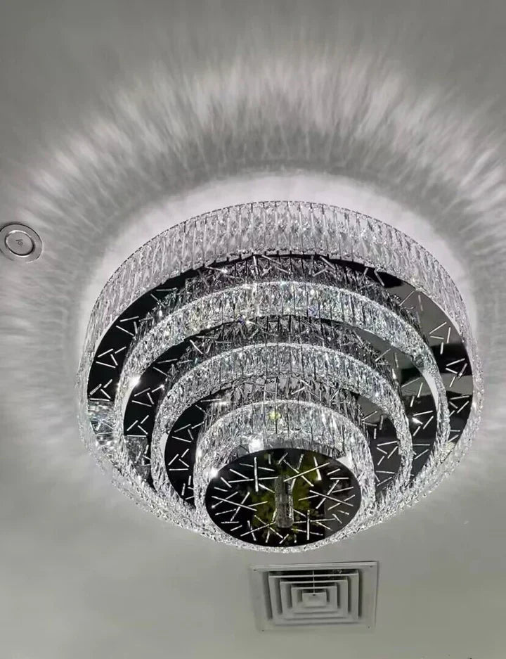 Oversized Modern Creative Flush Mount Round Multi-layers Crystal Pendant Chandelier for Living/Dining Room/Hallway-Blushlighting-4Layers: D47.2"*H15.7"/35 Lights/53.8kg-Warm Light-Blushlighting