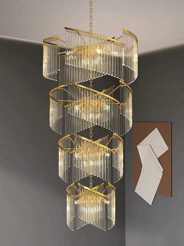 Oversized Modern Designer Creative Multi - tiered Luxury Spiral Crystal Chandelier For High - ceiling Foyer/Entryway/Hallway - D31.5"*H70.9"Blushlighting