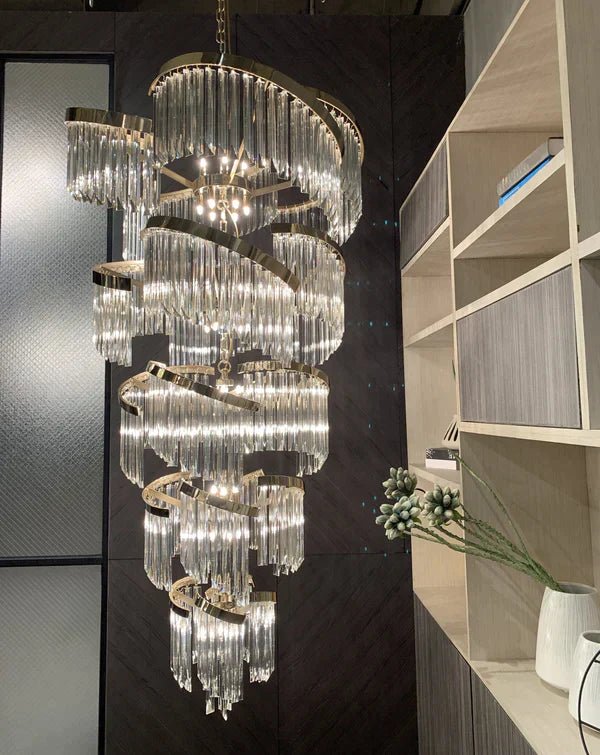 Oversized Modern Designer Creative Multi - tiered Luxury Spiral Crystal Chandelier For High - ceiling Foyer/Entryway/Hallway - D31.5"*H70.9"Blushlighting