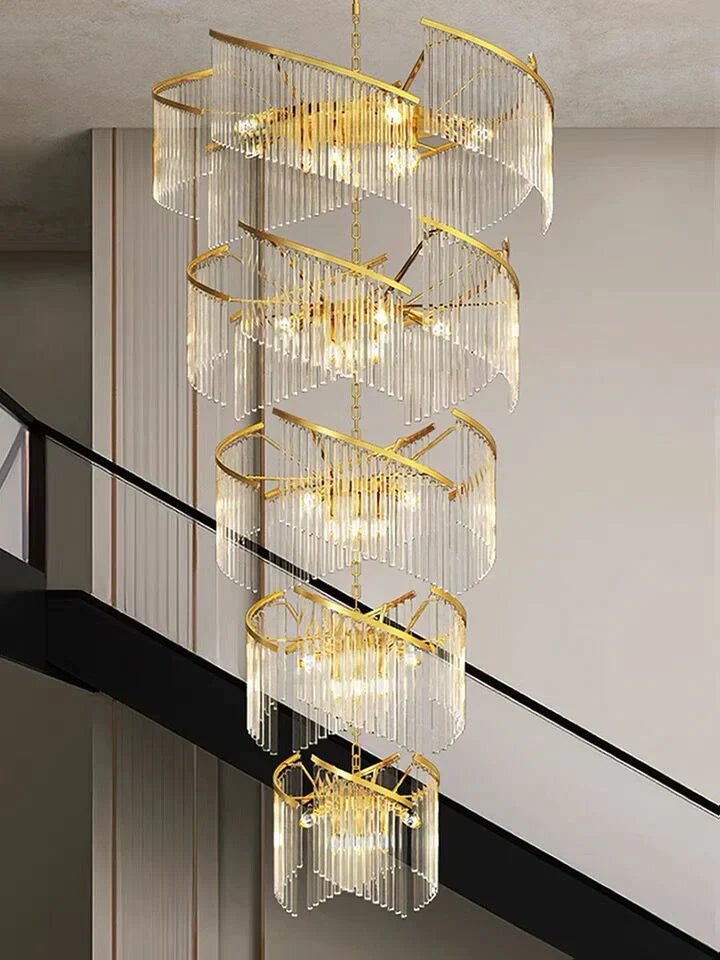 Oversized Modern Designer Creative Multi - tiered Luxury Spiral Crystal Chandelier For High - ceiling Foyer/Entryway/Hallway - D31.5"*H70.9"Blushlighting
