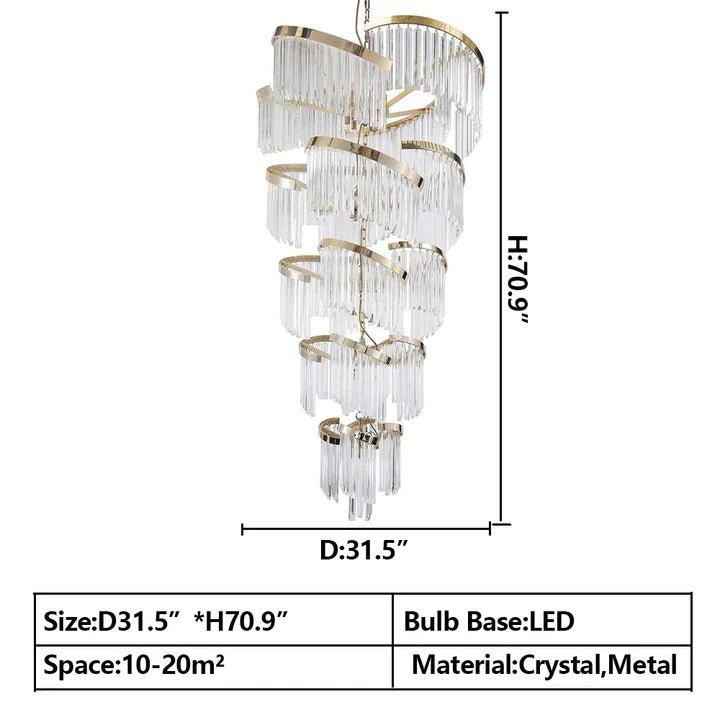 Oversized Modern Designer Creative Multi - tiered Luxury Spiral Crystal Chandelier For High - ceiling Foyer/Entryway/Hallway - D31.5"*H70.9"Blushlighting