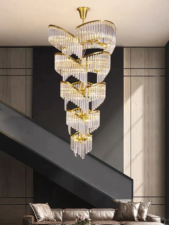 Oversized Modern Designer Creative Multi - tiered Luxury Spiral Crystal Chandelier For High - ceiling Foyer/Entryway/Hallway - D31.5"*H70.9"Blushlighting