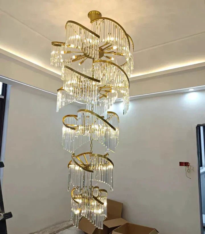 Oversized Modern Designer Creative Multi - tiered Luxury Spiral Crystal Chandelier For High - ceiling Foyer/Entryway/Hallway - D31.5"*H70.9"Blushlighting