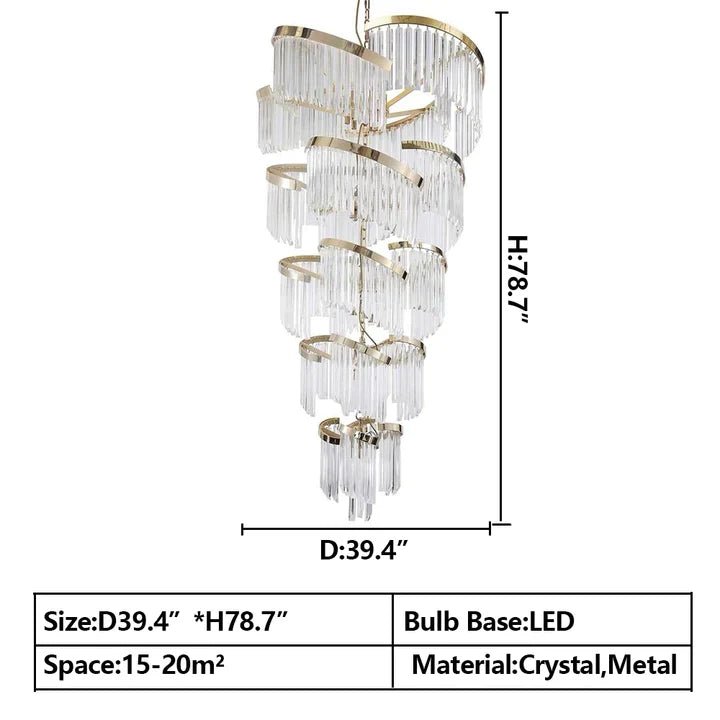 Oversized Modern Designer Creative Multi - tiered Luxury Spiral Crystal Chandelier For High - ceiling Foyer/Entryway/Hallway - D31.5"*H70.9"Blushlighting