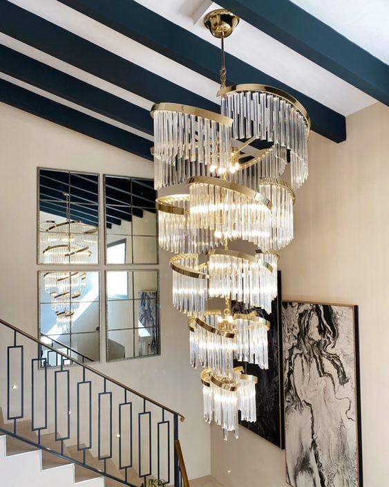 Oversized Modern Designer Creative Multi - tiered Luxury Spiral Crystal Chandelier For High - ceiling Foyer/Entryway/Hallway - D31.5"*H70.9"Blushlighting