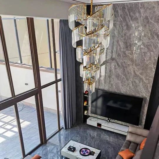 Oversized Modern Designer Creative Multi - tiered Luxury Spiral Crystal Chandelier For High - ceiling Foyer/Entryway/Hallway - D31.5"*H70.9"Blushlighting