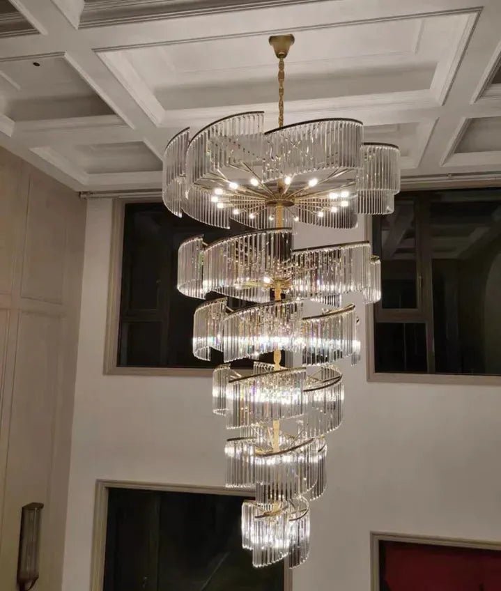 Oversized Modern Designer Creative Multi - tiered Luxury Spiral Crystal Chandelier For High - ceiling Foyer/Entryway/Hallway - D31.5"*H70.9"Blushlighting