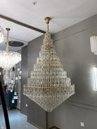 Oversized Multi - layers Honeycomb Luxury Crystal Chandelier in Gold Finish for Big Hallway/Foyer/Entryway - D31.5"*H47.2"/34 Lights/50.5kgWarm LightBlushlighting