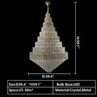 Oversized Multi - layers Honeycomb Luxury Crystal Chandelier in Gold Finish for Big Hallway/Foyer/Entryway - D31.5"*H47.2"/34 Lights/50.5kgWarm LightBlushlighting