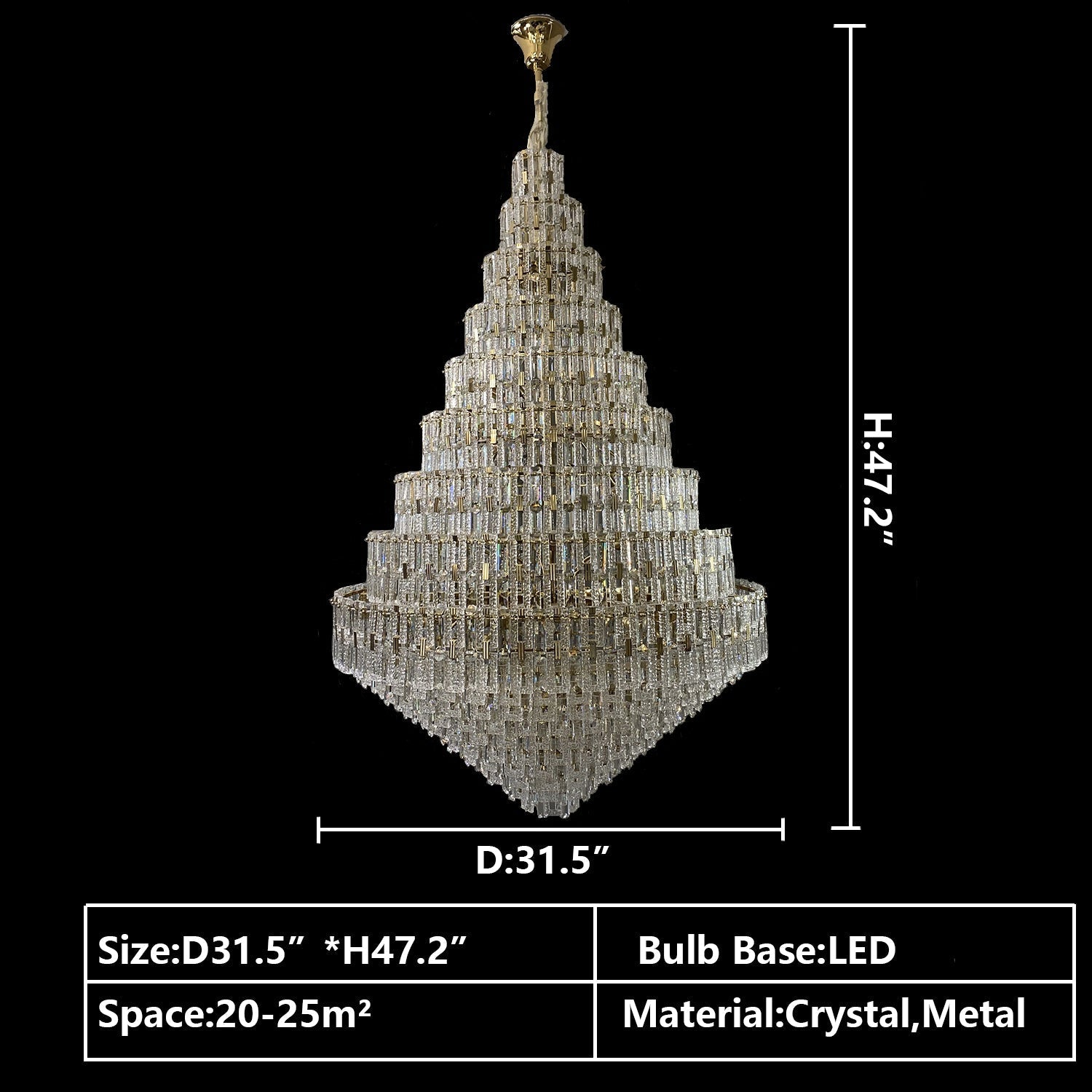 Oversized Multi - layers Honeycomb Luxury Crystal Chandelier in Gold Finish for Big Hallway/Foyer/Entryway - D31.5"*H47.2"/34 Lights/50.5kgWarm LightBlushlighting