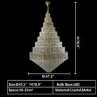 Oversized Multi - layers Honeycomb Luxury Crystal Chandelier in Gold Finish for Big Hallway/Foyer/Entryway - D31.5"*H47.2"/34 Lights/50.5kgWarm LightBlushlighting