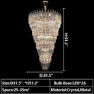 Oversized Multi - layers Luxury Creative Art Crystal Chandelier for Foyer/Staircase/Hallway - 4 Layers:D31.5"*H51.2"Blushlighting