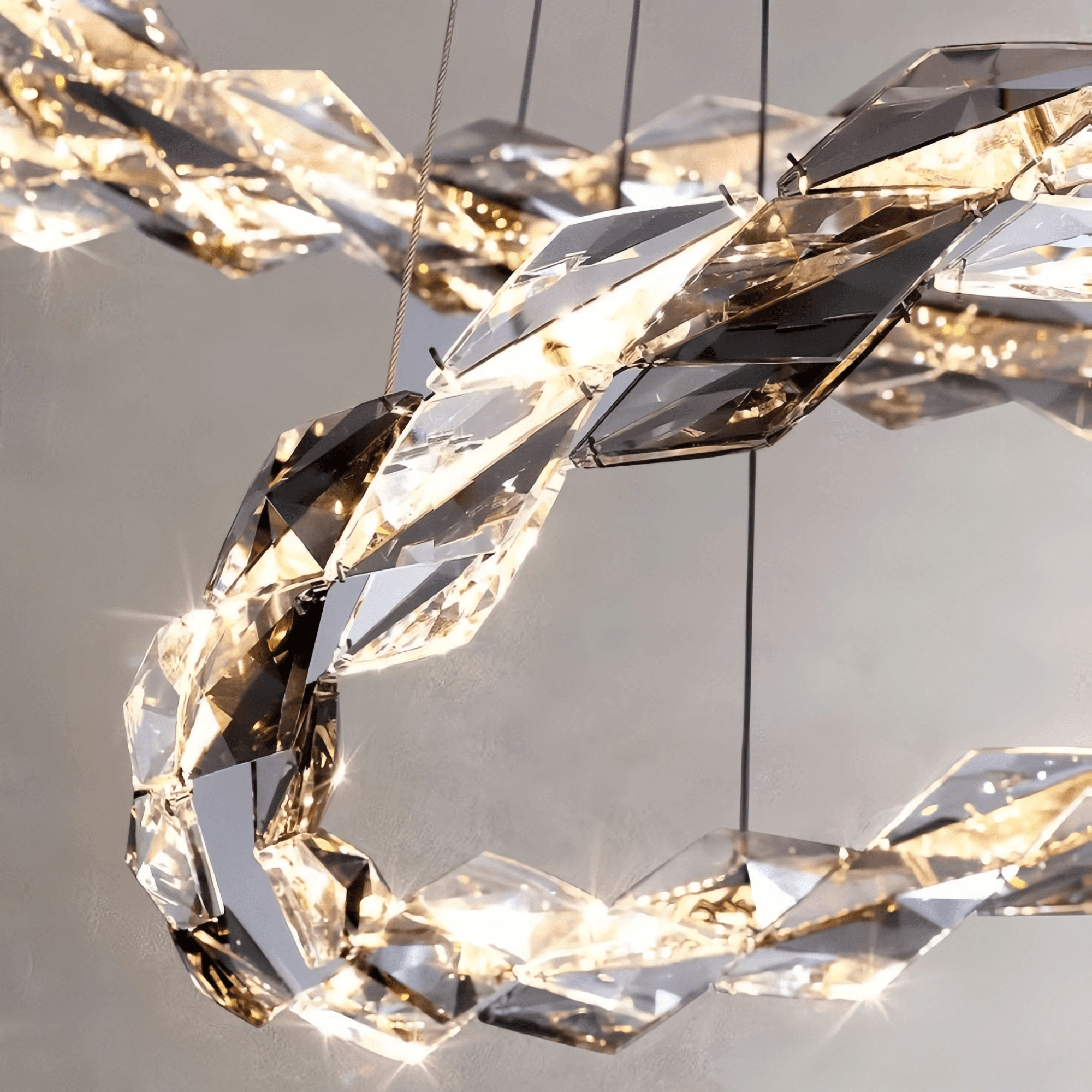 Oversized Multi - Tiered Rings Crystal Chandelier Modern Clear and Grey Crystal Ceiling Light Fixture For Staircase/Foyer/Hallway/Entryway - 5 Layers: D39.4"*H118.1"Warm LightBlushlighting