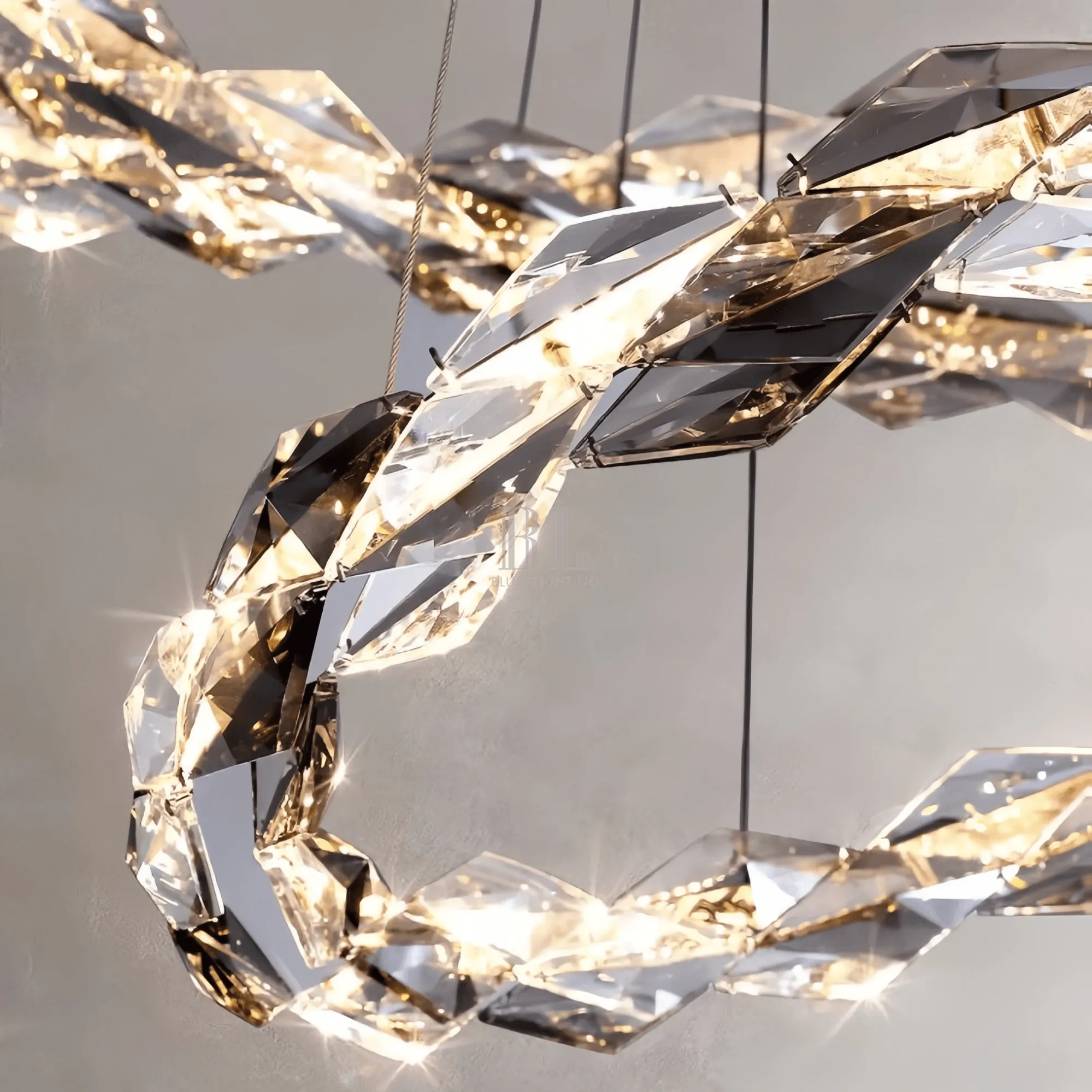 Oversized Multi-Tiered Rings Crystal Chandelier Modern Clear and Grey Crystal Ceiling Light Fixture For Staircase/Foyer/Hallway/Entryway-Blushlighting-Blushlighting