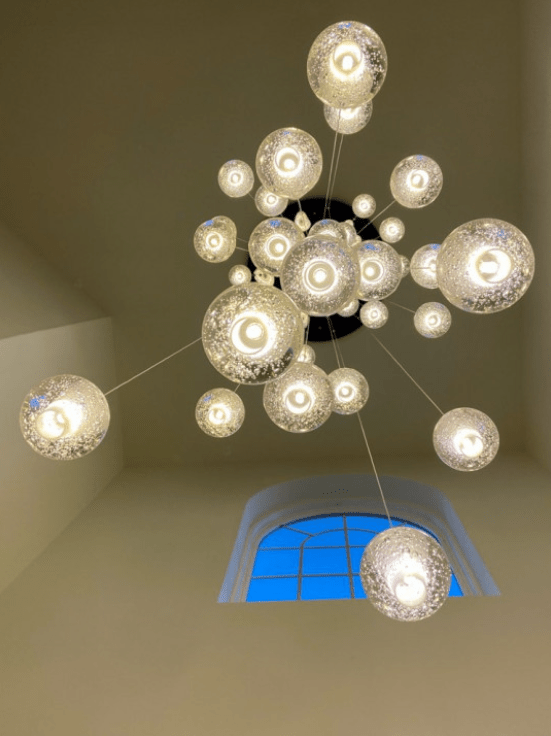 Oversized Nordic Art Round Air Bubbles Pendant Chandelier for Stairs/Spiral Staircase/Hotel Lobby - 7 Lights: D13.8"*H47.2"Warm LightBlushlighting