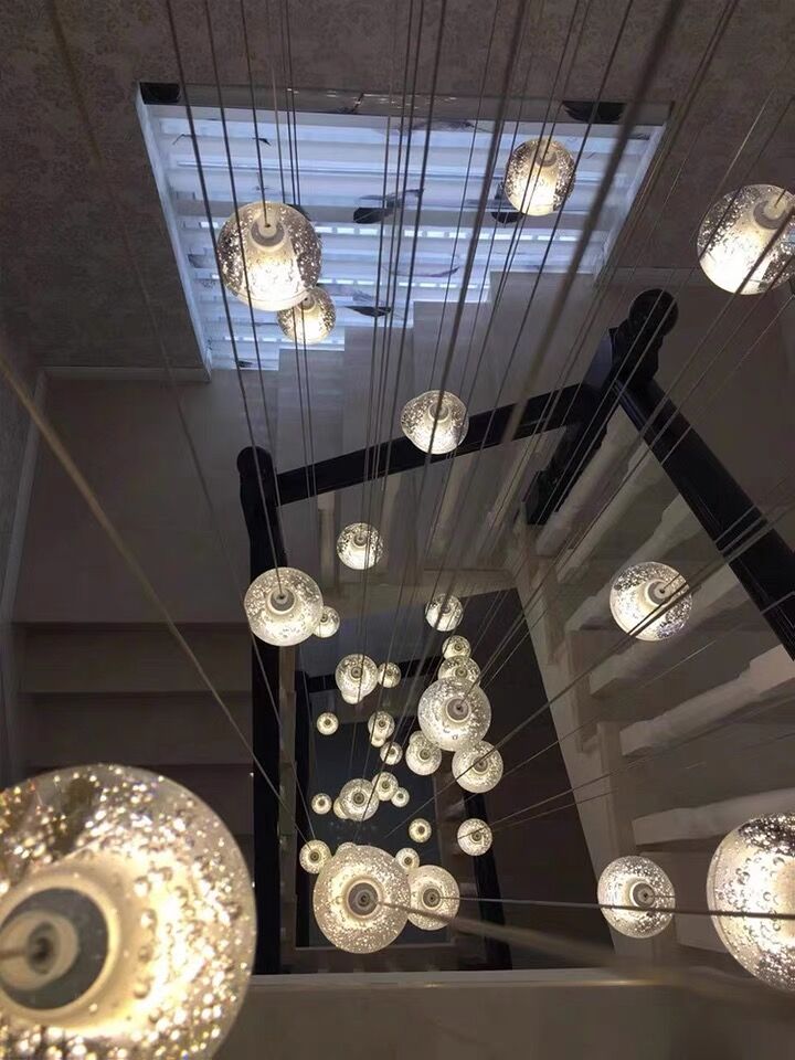 Oversized Nordic Art Round Air Bubbles Pendant Chandelier for Stairs/Spiral Staircase/Hotel Lobby - 7 Lights: D13.8"*H47.2"Warm LightBlushlighting