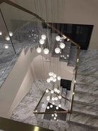 Oversized Nordic Art Round Air Bubbles Pendant Chandelier for Stairs/Spiral Staircase/Hotel Lobby - 7 Lights: D13.8"*H47.2"Warm LightBlushlighting