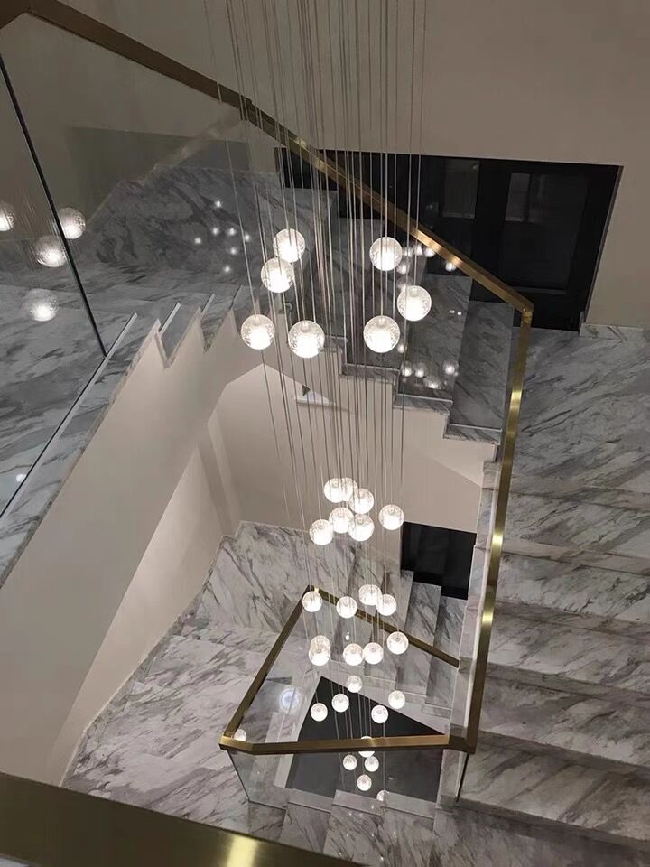 Oversized Nordic Art Round Air Bubbles Pendant Chandelier for Stairs/Spiral Staircase/Hotel Lobby - 7 Lights: D13.8"*H47.2"Warm LightBlushlighting