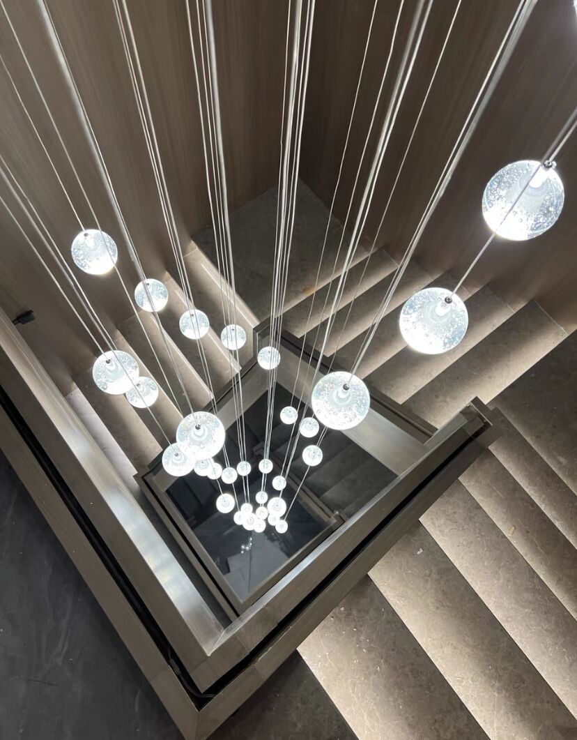 Oversized Nordic Art Round Air Bubbles Pendant Chandelier for Stairs/Spiral Staircase/Hotel Lobby - 7 Lights: D13.8"*H47.2"Warm LightBlushlighting