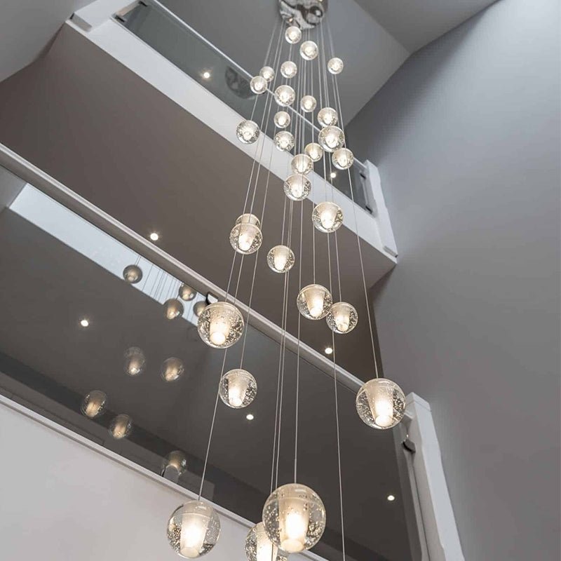Oversized Nordic Art Round Air Bubbles Pendant Chandelier for Stairs/Spiral Staircase/Hotel Lobby - 7 Lights: D13.8"*H47.2"Warm LightBlushlighting