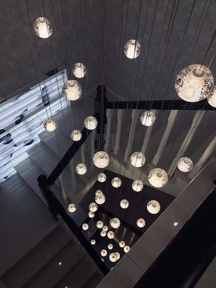 Oversized Nordic Art Round Air Bubbles Pendant Chandelier for Stairs/Spiral Staircase/Hotel Lobby - 7 Lights: D13.8"*H47.2"Warm LightBlushlighting