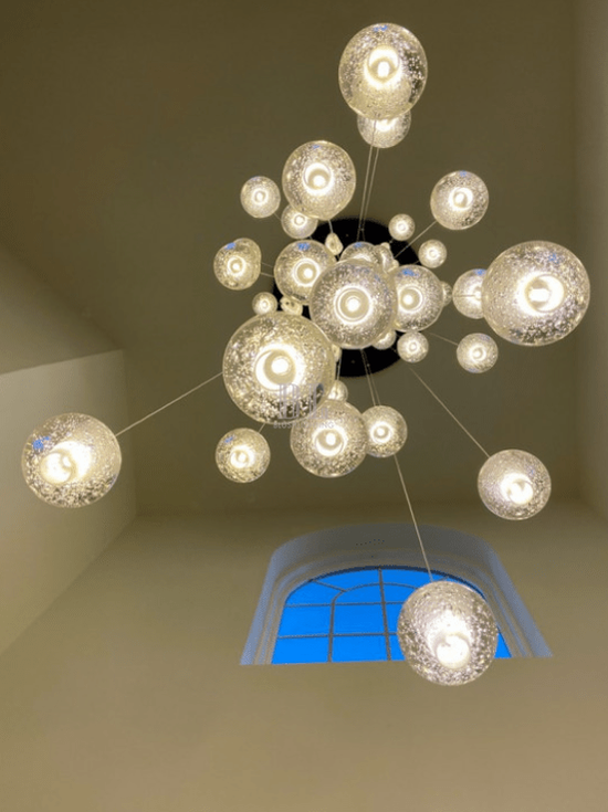 Oversized Nordic Art Round Air Bubbles Pendant Chandelier for Stairs/Spiral Staircase/Hotel Lobby - 7 Lights: D13.8"*H47.2"Warm LightBlushlighting