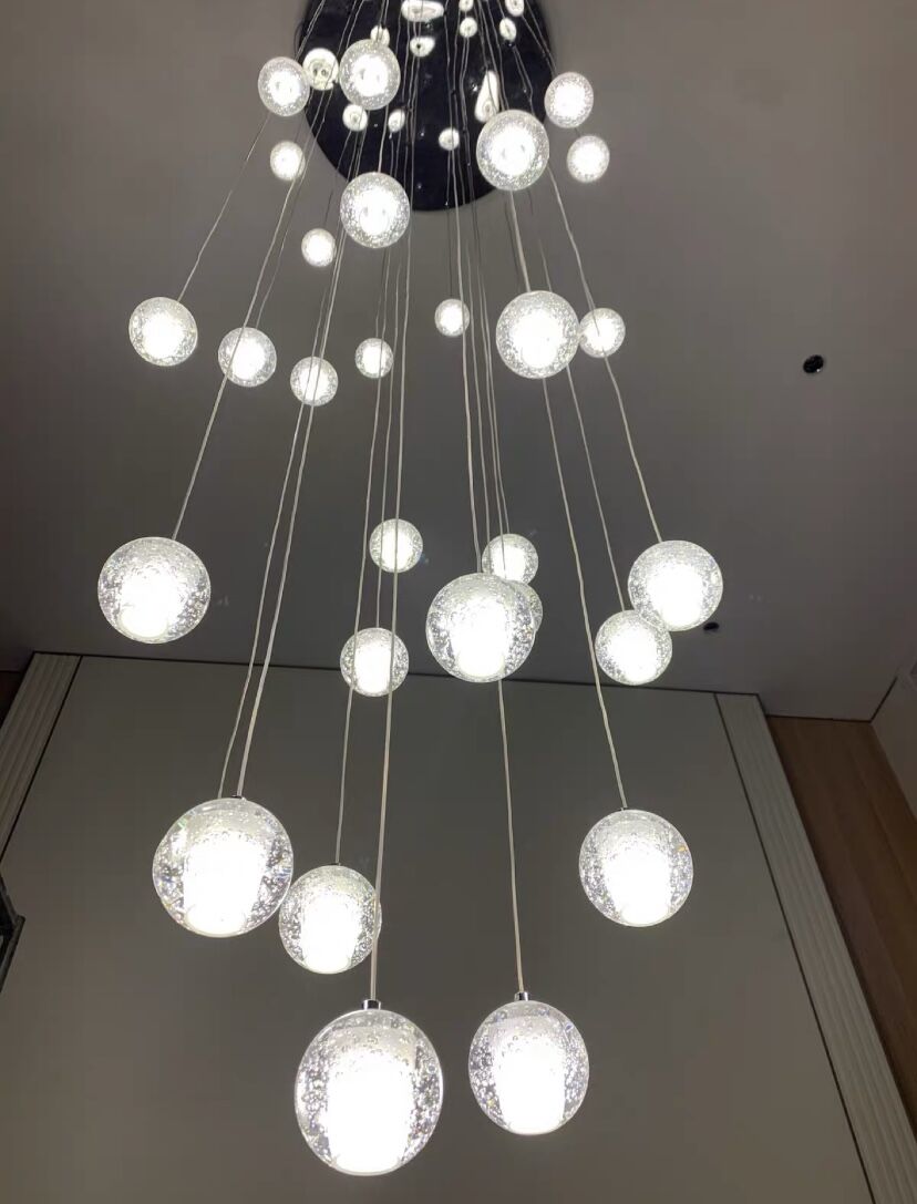 Oversized Nordic Art Round Air Bubbles Pendant Chandelier for Stairs/Spiral Staircase/Hotel Lobby - 7 Lights: D13.8"*H47.2"Warm LightBlushlighting