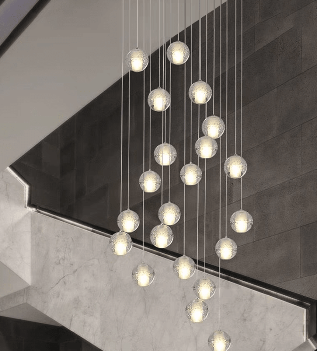 Oversized Nordic Art Round Air Bubbles Pendant Chandelier for Stairs/Spiral Staircase/Hotel Lobby - 7 Lights: D13.8"*H47.2"Warm LightBlushlighting