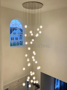 Oversized Nordic Art Round Air Bubbles Pendant Chandelier for Stairs/Spiral Staircase/Hotel Lobby - 7 Lights: D13.8"*H47.2"Warm LightBlushlighting