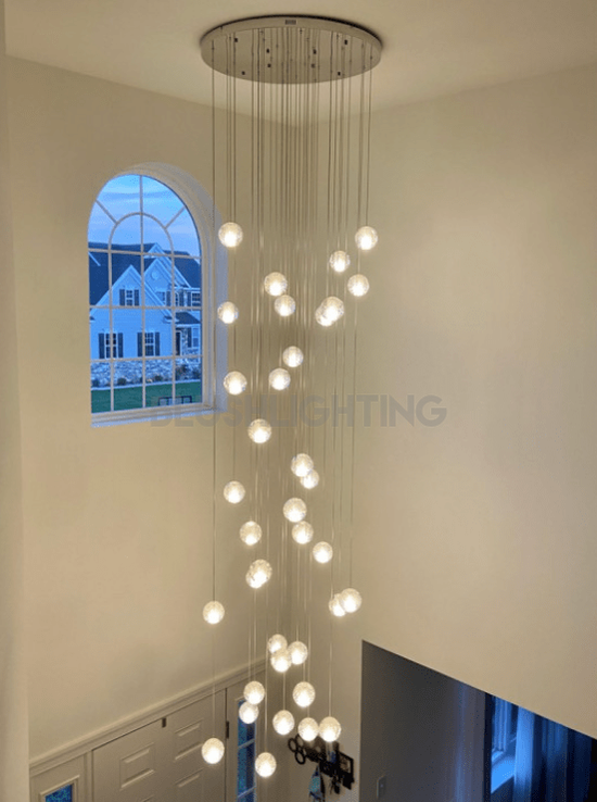 Oversized Nordic Art Round Air Bubbles Pendant Chandelier for Stairs/Spiral Staircase/Hotel Lobby - 7 Lights: D13.8"*H47.2"Warm LightBlushlighting