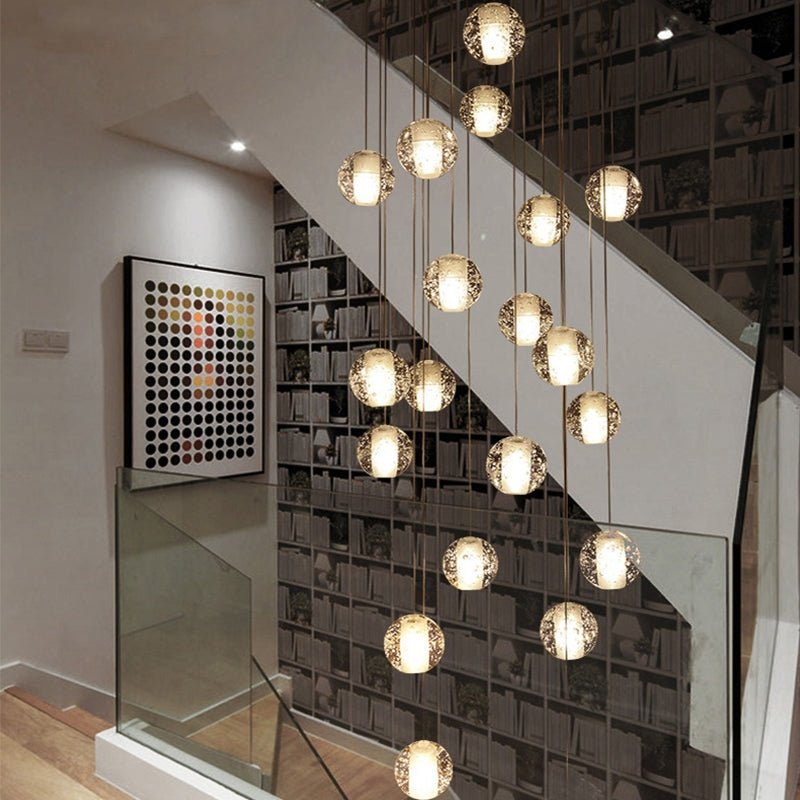 Oversized Nordic Art Round Air Bubbles Pendant Chandelier for Stairs/Spiral Staircase/Hotel Lobby - 7 Lights: D13.8"*H47.2"Warm LightBlushlighting