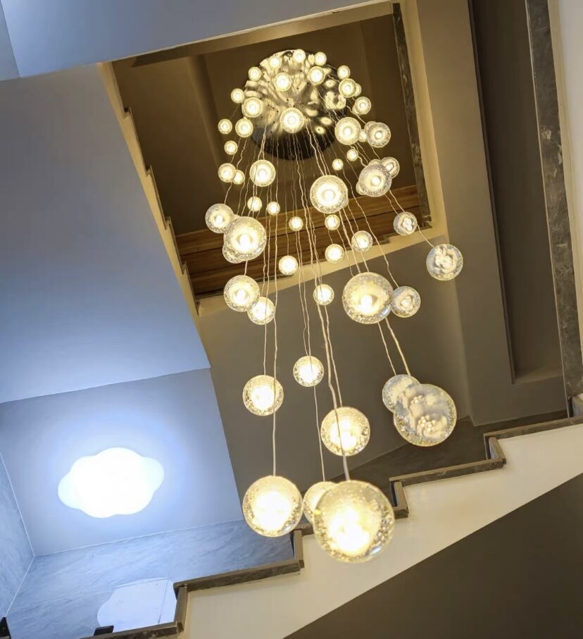 Oversized Nordic Art Round Air Bubbles Pendant Chandelier for Stairs/Spiral Staircase/Hotel Lobby - 7 Lights: D13.8"*H47.2"Warm LightBlushlighting