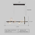 Oversized Nordic Black Iron Glass Bubble Collection Chandelier Suit for Living/Dining Room - Linear: 7Heads L35.4'*H11.8"Warm LightBlushlighting