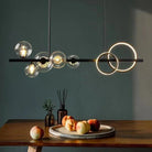 Oversized Nordic Black Iron Glass Bubble Collection Chandelier Suit for Living/Dining Room - Linear: 10Heads L47.2'*H11.8"Warm LightBlushlighting