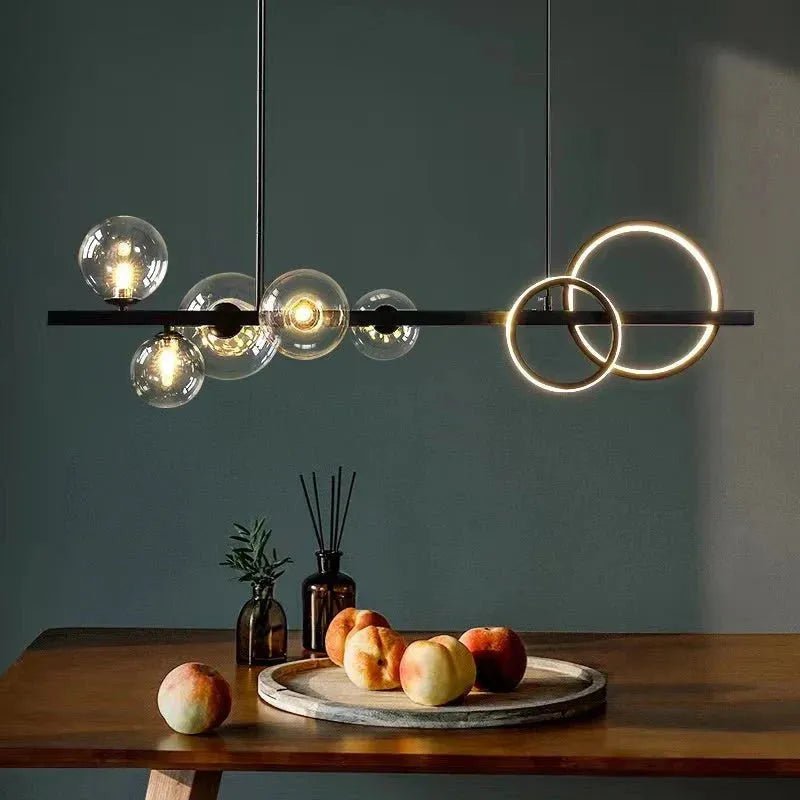 Oversized Nordic Black Iron Glass Bubble Collection Chandelier Suit for Living/Dining Room - Linear: 10Heads L47.2'*H11.8"Warm LightBlushlighting