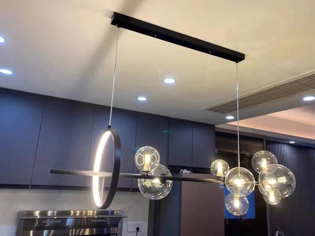 Oversized Nordic Black Iron Glass Bubble Collection Chandelier Suit for Living/Dining Room - Linear: 10Heads L47.2'*H11.8"Warm LightBlushlighting