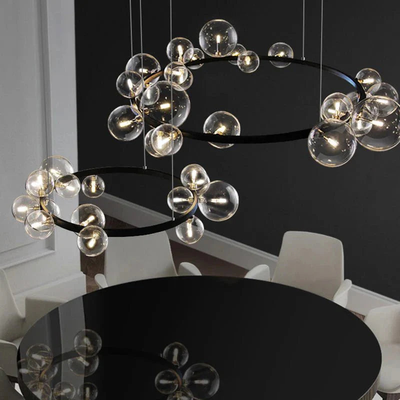 Oversized Nordic Black Iron Glass Bubble Collection Chandelier Suit for Living/Dining Room - Blushlighting