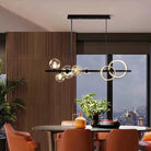 Oversized Nordic Black Iron Glass Bubble Collection Chandelier Suit for Living/Dining Room - Linear: 10Heads L47.2'*H11.8"Warm LightBlushlighting