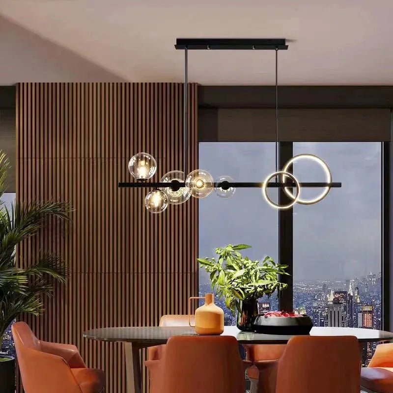 Oversized Nordic Black Iron Glass Bubble Collection Chandelier Suit for Living/Dining Room - Linear: 10Heads L47.2'*H11.8"Warm LightBlushlighting