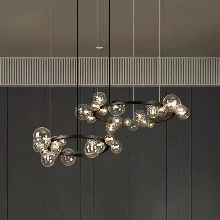 Oversized Nordic Black Iron Glass Bubble Collection Chandelier Suit for Living/Dining Room - Linear: 10Heads L47.2'*H11.8"Warm LightBlushlighting