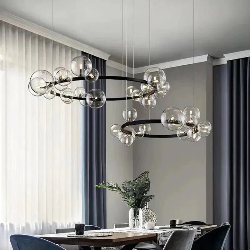 Oversized Nordic Black Iron Glass Bubble Collection Chandelier Suit for Living/Dining Room - Linear: 10Heads L47.2'*H11.8"Warm LightBlushlighting