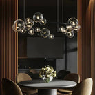 Oversized Nordic Black Iron Glass Bubble Collection Chandelier Suit for Living/Dining Room - Ring: 24Heads D47.2"*H10.0"Warm LightBlushlighting