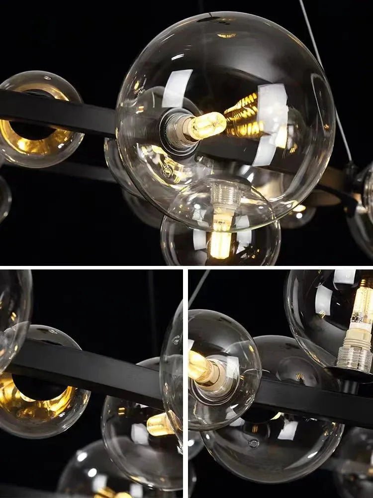 Oversized Nordic Black Iron Glass Bubble Collection Chandelier Suit for Living/Dining Room - Linear: 10Heads L47.2'*H11.8"Warm LightBlushlighting