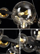 Oversized Nordic Black Iron Glass Bubble Collection Chandelier Suit for Living/Dining Room - Linear: 10Heads L47.2'*H11.8"Warm LightBlushlighting