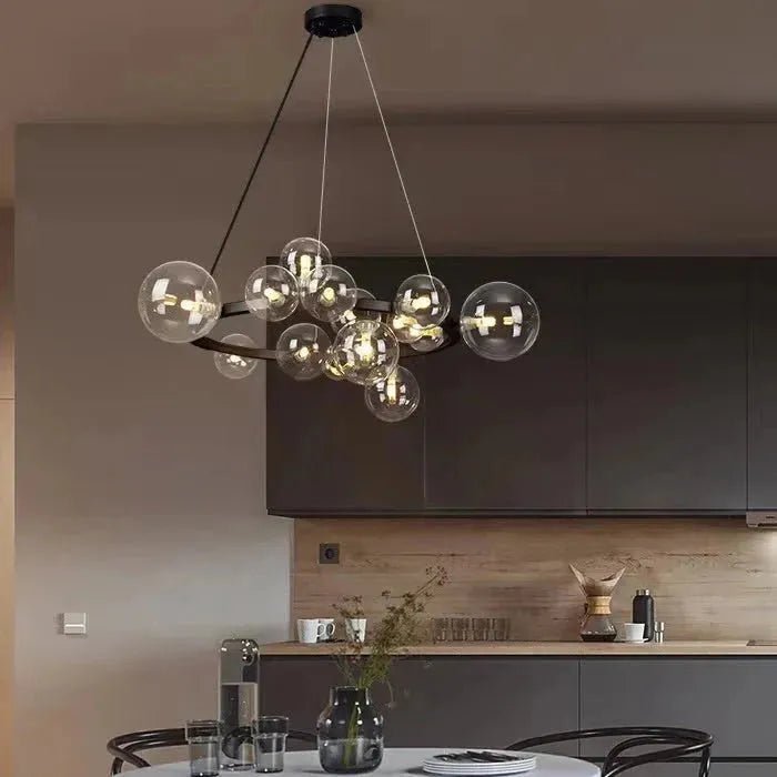 Oversized Nordic Black Iron Glass Bubble Collection Chandelier Suit for Living/Dining Room - Ring: 15Heads D33.5"*H10.0"Warm LightBlushlighting